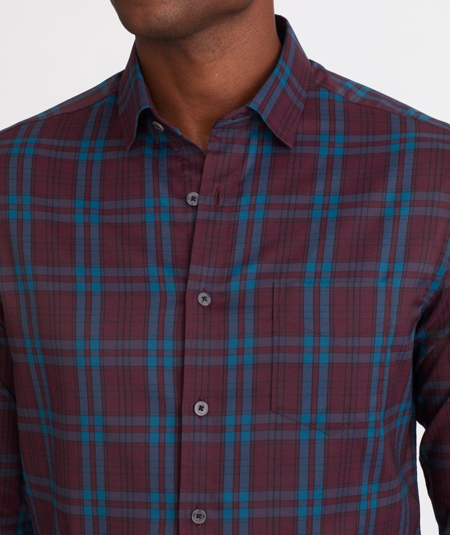 Men * | Outlet Untuckit Button-Down Shirts Wrinkle-Free Performance Lanza Shirt Dark Red