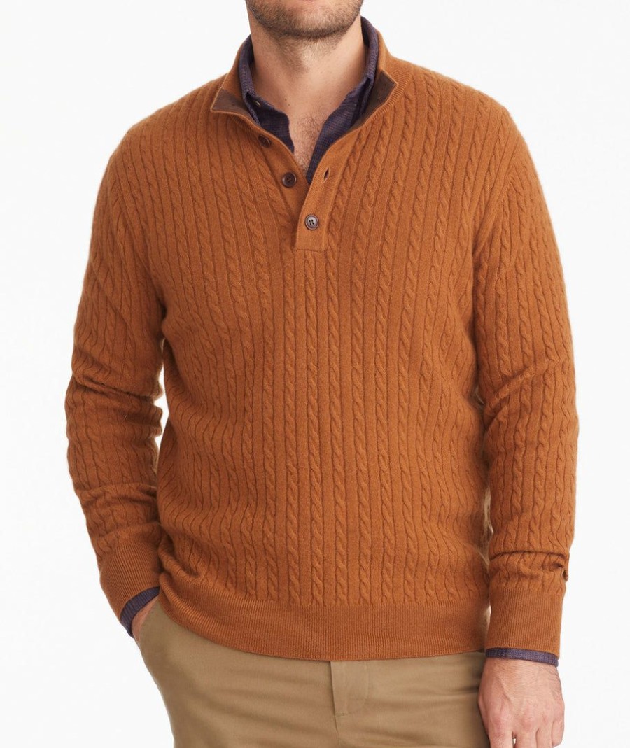 Men * | Buy Untuckit Cable Knit Cashmere Zermatt Sweater Tan