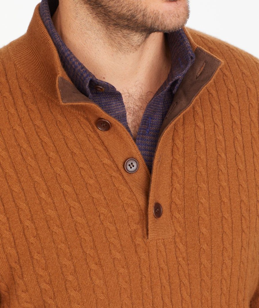 Men * | Buy Untuckit Cable Knit Cashmere Zermatt Sweater Tan