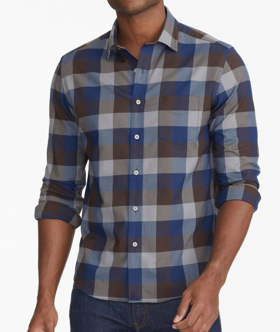 Men * | Hot Sale Untuckit Wrinkle-Free Performance Flannel Piemonte Shirt Grey