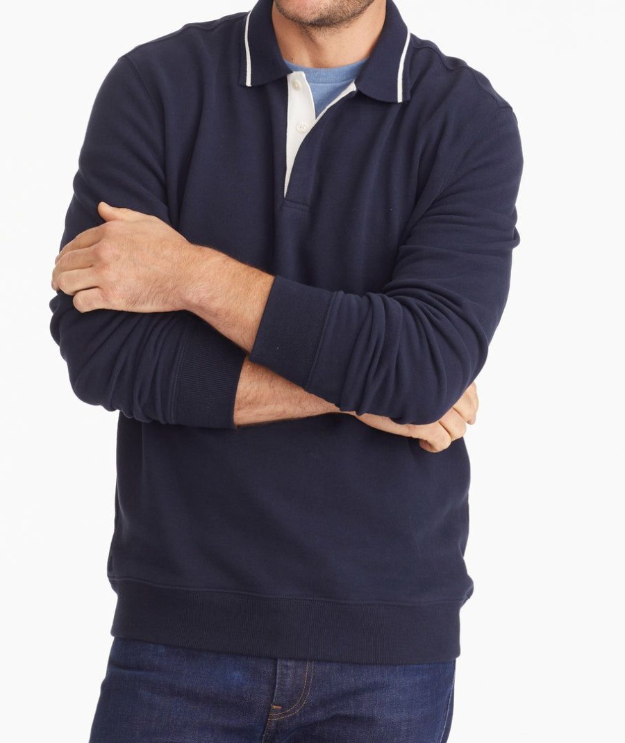 Men * | Deals Untuckit Polos Polo Sweatshirt With Tipping Navy