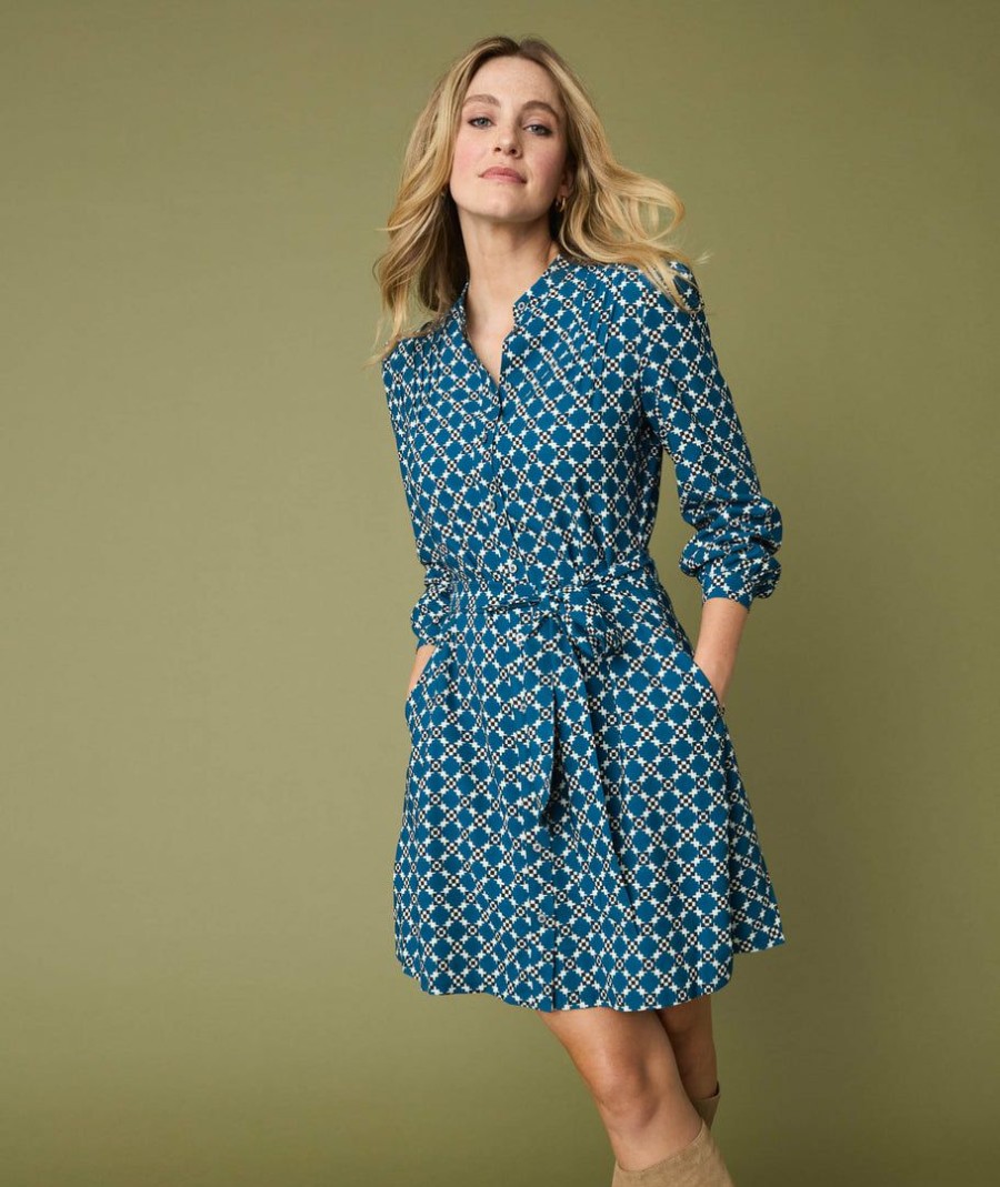 Women * | Coupon Untuckit Dresses & Skirts Band-Collar Virginia Shirt Dress Blue