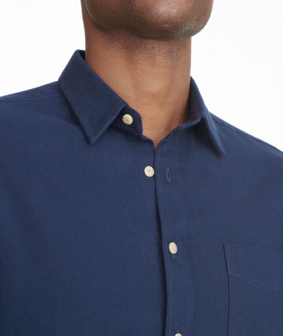 Men * | Coupon Untuckit Flannel Sherwood Shirt Button-Down Shirts Dark Blue