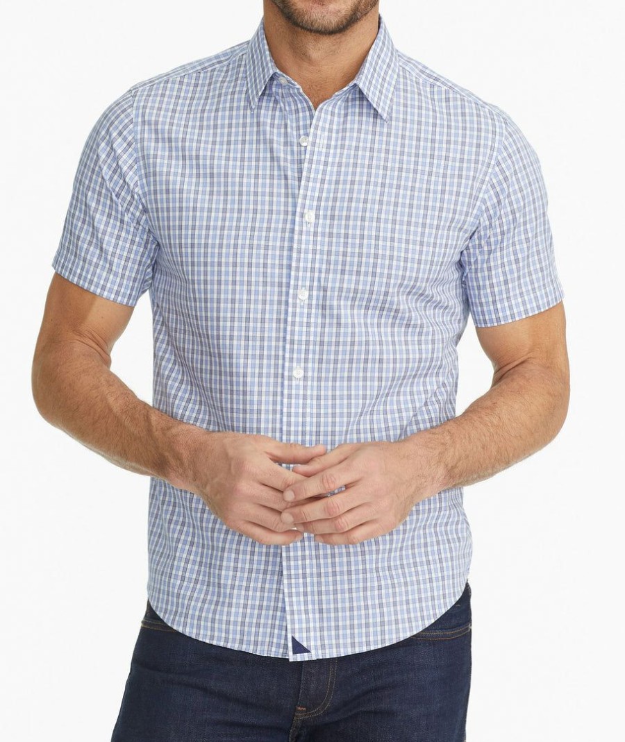 Men * | Outlet Untuckit Wrinkle-Free Short-Sleeve Dante Shirt Button-Down Shirts Blue