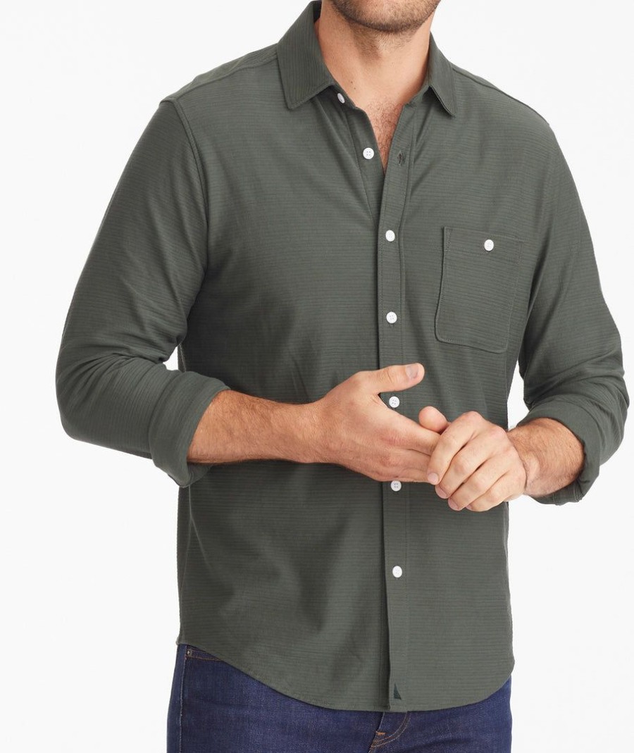 Men * | Top 10 Untuckit Ribbed Knit Button-Down Dark Green