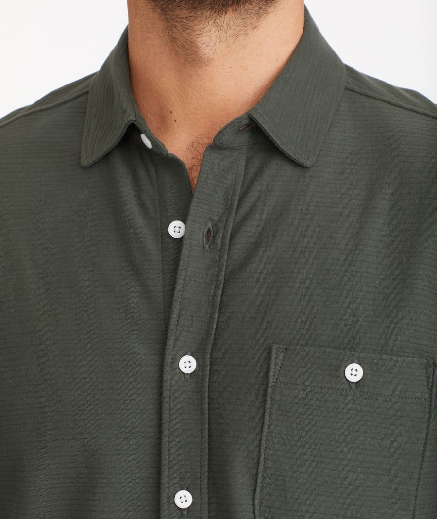 Men * | Top 10 Untuckit Ribbed Knit Button-Down Dark Green